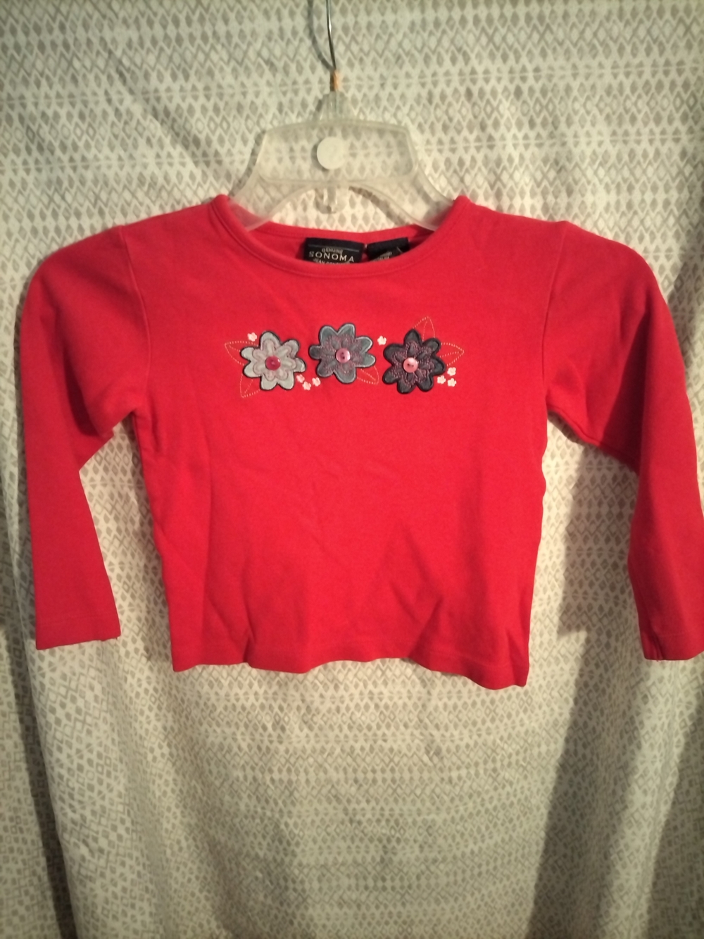 Sonoma Girls' Red Long-Sleeve Floral Appliqué Top